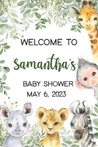 222 Safari Animals Baby Shower Welcome Sign 24x36: 222 Safari Animals Baby Shower Welcome Sign