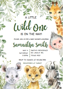 222 Safari Animals Baby Shower Invitation Set design preview