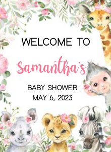 223 Pink Floral Safari Animals Baby Shower Welcome Sign design preview