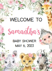 223 Pink Floral Safari Animals Baby Shower Welcome Sign 11x15: 223 Pink Floral Safari Animals Baby Shower Welcome Sign