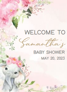 224 Pink Spring Floral Elephant Baby Shower Welcome Sign 11x15: 224 Pink Spring Floral Elephant Baby Shower Welcome Sign