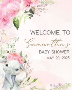 224 Pink Spring Floral Elephant Baby Shower Welcome Sign 16x20: 224 Pink Spring Floral Elephant Baby Shower Welcome Sign