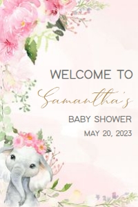 224 Pink Spring Floral Elephant Baby Shower Welcome Sign 24x36: 224 Pink Spring Floral Elephant Baby Shower Welcome Sign
