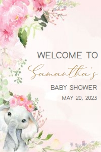224 Pink Spring Floral Elephant Baby Shower Welcome Sign 20x30: 224 Pink Spring Floral Elephant Baby Shower Welcome Sign