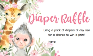223 Pink Floral Safari Animals Diaper Raffle: 223 Pink Floral Safari Animals Baby Shower Invitation Set