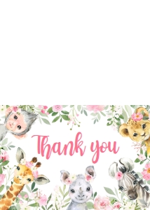 223 Pink Floral Safari Animals Baby Shower Thank You Card: 223 Pink Floral Safari Animals Baby Shower Invitation Set