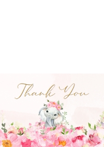 224 Pink Spring Floral Elephant Baby Shower Thank You Card: 224 Pink Spring Floral Elephant Invitation Set