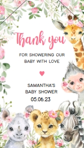 223 Pink Floral Safari Animals Baby Shower Favor Tags with Lines: 223 Pink Floral Safari Animals Baby Shower Favor Tag