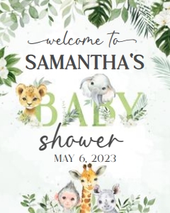 225 Jungle Safari Animals Baby Shower Welcome Sign 16x20: 225 Jungle Safari Animals Baby Shower Welcome Sign