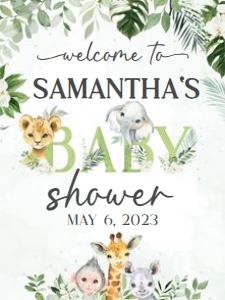 225 Jungle Safari Animals Baby Shower Welcome Sign 18x24: 225 Jungle Safari Animals Baby Shower Welcome Sign