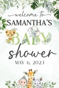 225 Jungle Safari Animals Baby Shower Welcome Sign 24x36: 225 Jungle Safari Animals Baby Shower Welcome Sign