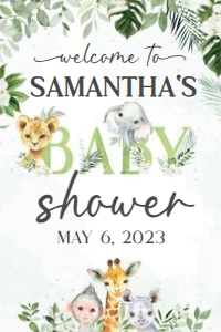 225 Jungle Safari Animals Baby Shower Welcome Sign 20x30: 225 Jungle Safari Animals Baby Shower Welcome Sign