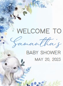226 Blue Spring Floral Elephant Baby Shower Welcome Sign 11x15: 226 Blue Spring Floral Elephant Baby Shower Welcome Sign