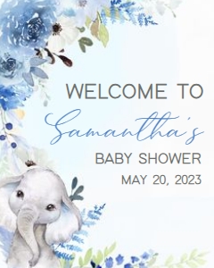 226 Blue Spring Floral Elephant Baby Shower Welcome Sign 16x20: 226 Blue Spring Floral Elephant Baby Shower Welcome Sign