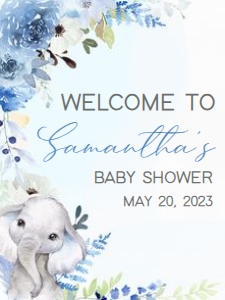 226 Blue Spring Floral Elephant Baby Shower Welcome Sign 18x24: 226 Blue Spring Floral Elephant Baby Shower Welcome Sign