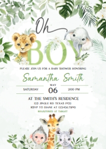 225 Jungle Safari Animals Baby Shower Invitation: 225 Jungle Safari Animals Baby Shower Invitation Set