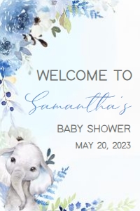 226 Blue Spring Floral Elephant Baby Shower Welcome Sign 24x36: 226 Blue Spring Floral Elephant Baby Shower Welcome Sign
