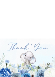 226 Blue Spring Floral Elephant Baby Shower Thank You Card: 226 Blue Spring Floral Elephant Invitation Set