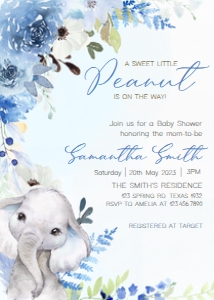 226 Blue Spring Floral Elephant Invitation: 226 Blue Spring Floral Elephant Invitation