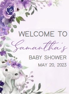 228 Purple Spring Floral Elephant Baby Shower Welcome Sign 11x15: 228 Purple Spring Floral Elephant Baby Shower Welcome Sign