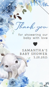 226 Blue Spring Floral Elephant Baby Shower Favor Tag with Line: 226 Blue Spring Floral Elephant Baby Shower Favor Tag