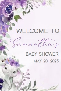 228 Purple Spring Floral Elephant Baby Shower Welcome Sign 20x30: 228 Purple Spring Floral Elephant Baby Shower Welcome Sign