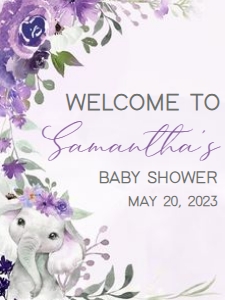 228 Purple Spring Floral Elephant Baby Shower Welcome Sign 18x24: 228 Purple Spring Floral Elephant Baby Shower Welcome Sign