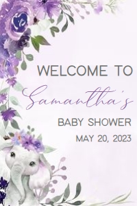 228 Purple Spring Floral Elephant Baby Shower Welcome Sign 24x36: 228 Purple Spring Floral Elephant Baby Shower Welcome Sign
