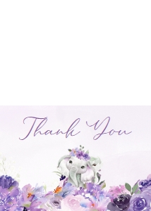 228 Purple Spring Floral Elephant Baby Shower Thank You Card: 228 Purple Spring Floral Elephant Baby Shower Invitation Set