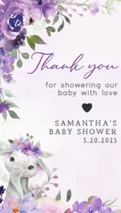 228 Purple Spring Floral Elephant Baby Shower Favor Tag: 228 Purple Spring Floral Elephant Baby Shower Favor Tag