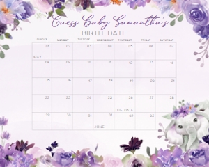 228 Purple Spring Floral Elephant Baby Shower Calendar 20x16: 228 Purple Spring Floral Elephant Baby Shower Calendar