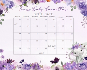 228 Purple Spring Floral Elephant Baby Shower Calendar 10x8: 228 Purple Spring Floral Elephant Baby Shower Calendar