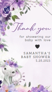 228 Purple Spring Floral Elephant Baby Shower Favor Tag with Line: 228 Purple Spring Floral Elephant Baby Shower Favor Tag