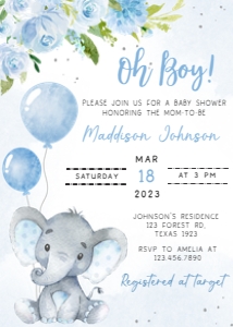 231 Blue Elephant Baby Shower Invitation: 231 Blue Elephant Baby Shower Invitation Set