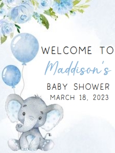 231 Blue Elephant Baby Shower Welcome Sign 18x24: 231 Blue Elephant Baby Shower Welcome Sign