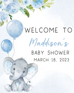 231 Blue Elephant Baby Shower Welcome Sign 16x20: 231 Blue Elephant Baby Shower Welcome Sign
