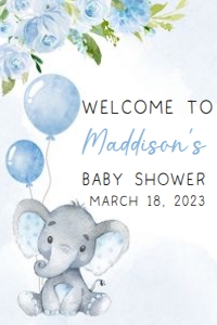 231 Blue Elephant Baby Shower Welcome Sign 20x30: 231 Blue Elephant Baby Shower Welcome Sign