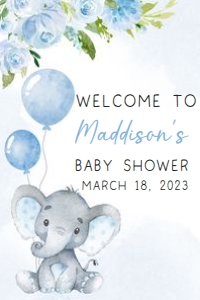 231 Blue Elephant Baby Shower Welcome Sign 24x36: 231 Blue Elephant Baby Shower Welcome Sign