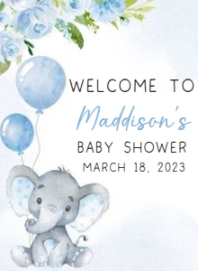 231 Blue Elephant Baby Shower Welcome Sign 11x15: 231 Blue Elephant Baby Shower Welcome Sign