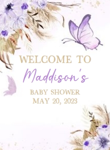 232 Purple Butterfly Baby Shower Welcome Sign 11x15: 232 Purple Butterfly Baby Shower Welcome Sign