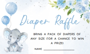 231 Blue Elephant Baby Shower Diaper Raffle: 231 Blue Elephant Baby Shower Invitation Set