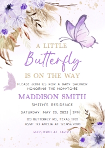 232 Purple Butterfly Baby Shower Invitation: 232 Purple Butterfly Baby Shower Invitation