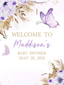 232 Purple Butterfly Baby Shower Welcome Sign 18x24: 232 Purple Butterfly Baby Shower Welcome Sign