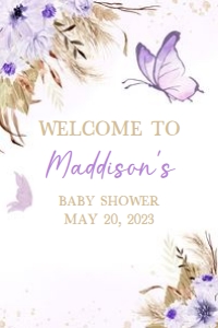 232 Purple Butterfly Baby Shower Welcome Sign 24x36: 232 Purple Butterfly Baby Shower Welcome Sign