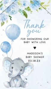 231 Blue Elephant Baby Shower Favor Tag with Line: 231 Blue Elephant Baby Shower Favor Tag