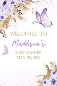 232 Purple Butterfly Baby Shower Welcome Sign 20x30: 232 Purple Butterfly Baby Shower Welcome Sign