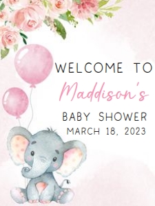 233 Pink Elephant Baby Shower Welcome Sign 18x24: 233 Pink Elephant Baby Shower Welcome Sign