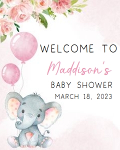 233 Pink Elephant Baby Shower Welcome Sign 16x20: 233 Pink Elephant Baby Shower Welcome Sign