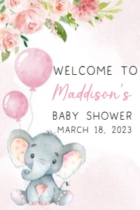 233 Pink Elephant Baby Shower Welcome Sign 24x36: 233 Pink Elephant Baby Shower Welcome Sign