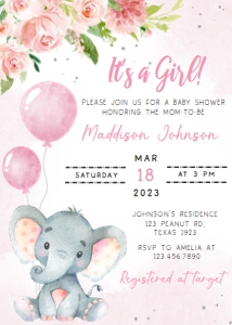 233 Pink Elephant Baby Shower Invitation: 233 Pink Elephant Baby Shower Invitation
